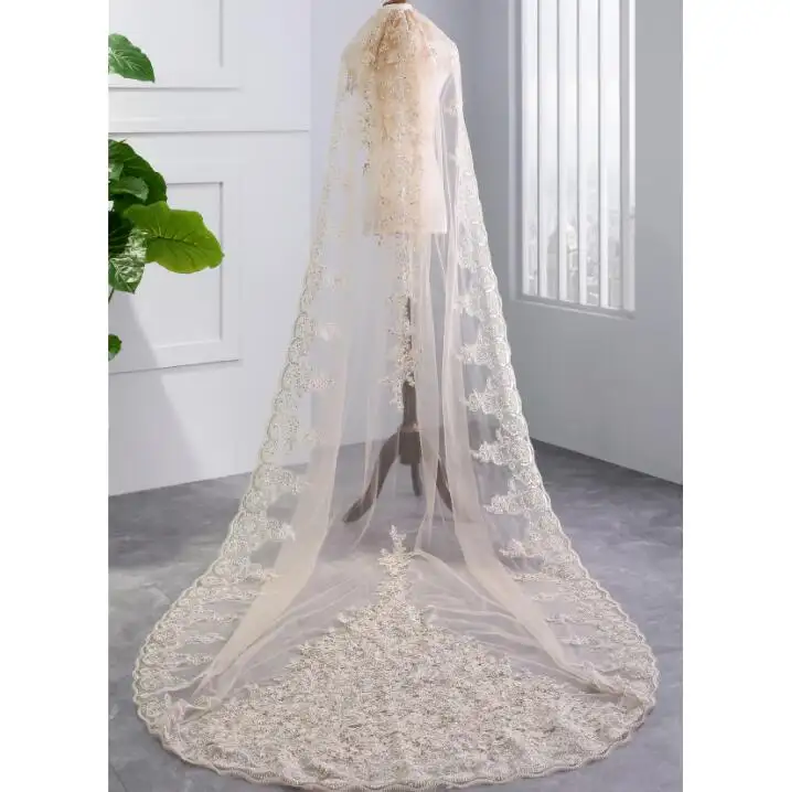 Best Selling 3 Meters Long Cheapest Chapel Length Champagne White Ivory Bridal Veils with Comb Veu De Noiva Longo Wedding Veil