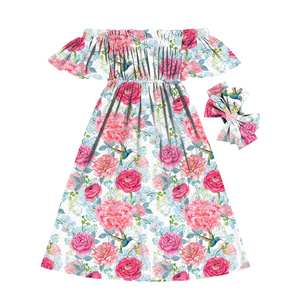 Robes longues d'été à volants pour filles Sassy Fruits Designs, style épaules dénudées, pour fêtes, soirées, plage, silhouette en A - Product Image 2