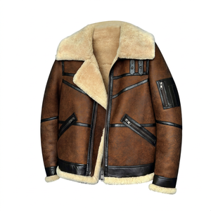 <b>Mens</b> Aviator Shearling Flying Genuine <b>Sheepskin</b> Bomber <b>Jacket</b> Sherpa Lining Eco-Friendly Vintage Quick Dry Casual Winter OEM - Product Image 1