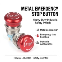 Bouton d'arrêt d'urgence rotatif en métal à tête de champignon rouge IP65 de 16 mm/19 mm/22 mm avec LED, 250 V, 1NO1NC, courant maximal 5 A