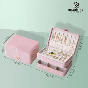 New Design Square Shape High Quality Velvet 2 Layer Jewelry Storage Organizer Case Earring Ear Stud Ring Box