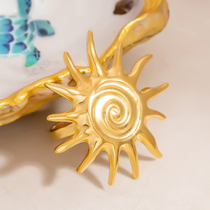 Sun Shape <b>Titanium</b> Steel <b>Ring</b> 18K Gold Plated Open Style Unisex Party Jewelry - Product Image 2