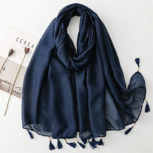 秋春ファッション女性コットンリネン感無地スカーフラップショール180*90cmレーストリムヒジャブ付き - Product Image 6