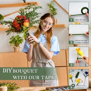 Juego de 30 Yardas de Cinta Floral con 3 Tonos Más Populares para Envolver Flores sin Costuras y Manualidades con Limpiapipas - Product Image 5