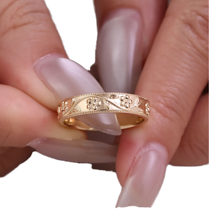 Bague de Fiançailles et Alliance Vintage en Or Jaune 18K Massif avec Diamants Sertis à Griffes en Forme de Fleur pour Anniversaire et Fête - Product Image 1