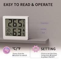 Layar LCD besar dengan jam Desktop berdiri kelembaban suhu rumah tangga dengan ON/OFF dan C/F untuk kamar bayi, kantor, rumah kaca