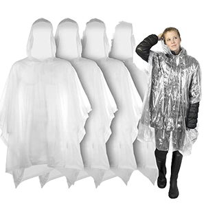 Gran oferta, paquete de 4 piezas, capa de lluvia transparente para Poncho para adultos, de plástico impermeable para emergencia Poncho, paquete para excursiones al aire libre - Product Image 1