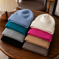 Bonnet unisexe en tricot côtelé uni avec revers, en acrylique, chaud et extensible pour l'hiver, personnalisable avec logo, pour hommes et femmes
