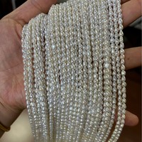 Perles d'eau douce naturelles en forme de riz 3-4mm blanches et vertes, brin semi-finie pour la fabrication de bijoux et de colliers, vente en gros