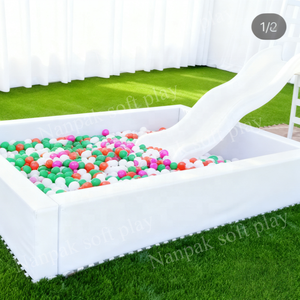 Piscine à balles blanche pour enfants avec toboggan et escalier, grande structure de jeu extérieure de 1,5 m, 1,8 m, 2,1 m, 2,4 m, 3 m, 4 m pour la <span class=keywords><strong>location</strong></span> - Product Image 2