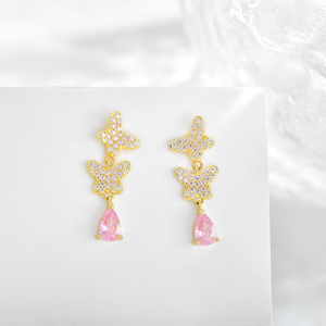 Nouvelle personnalité de la mode 925 argent Sterling 18K or rose pierres précieuses papillon collier boucle d'oreille ensemble de bijoux en gros bijoux - Product Image 5