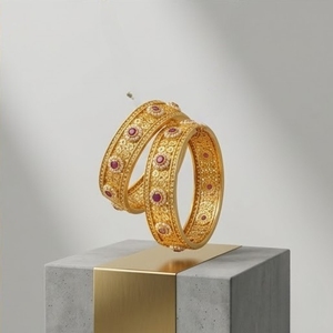 925 Silver Antique Bangles Traditional Stone Designer <b>Kada</b> Flower Design For Women Wedding Jewelry - Product Image 3