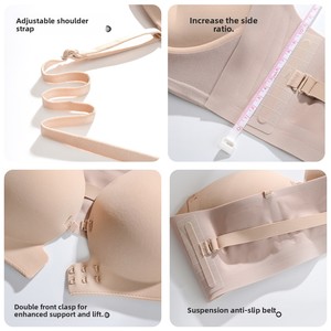 <span class=keywords><strong>Sujetador</strong></span> <span class=keywords><strong>invisible</strong></span> sin tirantes y sin aros para mujer, con efecto push-up, antideslizante, con espalda en V profunda, realce para <span class=keywords><strong>pecho</strong></span> pequeño y fruncido para realzar el busto. - Product Image 3