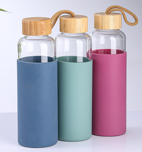 Glass Water Bottles With Wooden Lids Reusable Travel <b>Drinkware</b> Minimalist Design Single Wall Unisex - Product Image 4