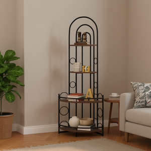 Libreria angolare moderna a 4 ripiani in metallo con scaffali in legno, salvaspazio, espositore per soggiorno, arredamento per la casa. - Product Image 2