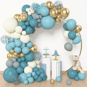 Оптовый набор для арки из воздушных шаров цвета пыльно-голубой: 18, 12, 10, 5-дюймовые латексные шары цвета сланцевой гари, туманно-голубые, цвета слоновой кости, металлизированные, с конфетти - Product Image 1