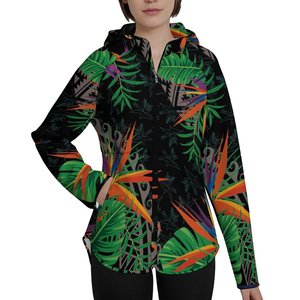 Giacca da <span class=keywords><strong>Donna</strong></span> alla Moda Personalizzabile Taglie Forti Lunga con Cappuccio Stampa su Richiesta Motivo Polinesiano Plumeria - Product Image 2