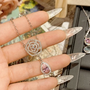 Fashion 18K Gold Plated French Princess pink <strong>Diamond</strong> <strong>Necklace</strong> Cheap Price Wholesale <strong>Fake</strong> <strong>Diamond</strong> <strong>Necklaces</strong> for Girls - Product Image 3