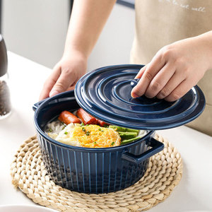 Tazón de Cerámica Simple de Estilo Nórdico para Ensalada o Fideos, con Doble Asa y Tapa - Product Image 3