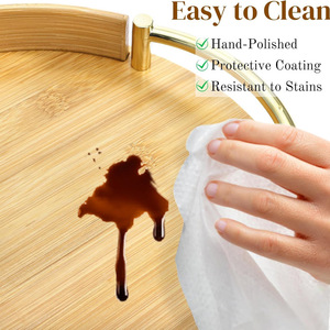 Bamboo <b>Tray</b> 12 Inch Round With Handles Serving <b>Tray</b> For Coffee <b>Tea</b> Breakfast - Product Image 3