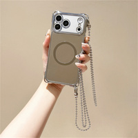 Coque de téléphone miroir de maquillage électroplaqué brillant pour iPhone 18 17 Pro Max 16 15 14 13 avec chaîne de poignet et anneau magnétique en TPU de protection
