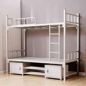 Lit superposé simple en acier blanc Dortoir scolaire Lit superposé double avec armoires de rangement, garde-corps et escaliers - Product Image 4