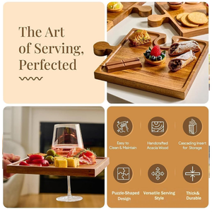 Planche à <span class=keywords><strong>fromage</strong></span> et charcuterie <span class=keywords><strong>en</strong></span> bois d'acacia, style nouveau, 4 pièces, avec support pour verres à vin - Product Image 6