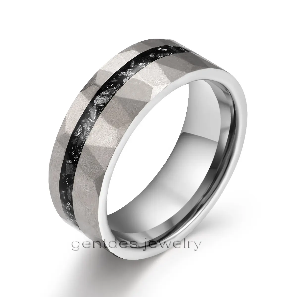 Gentdes Jewelry Factory Custom Fashion Design Hammer Titanium Ring Engagement Ring Men Titanium Meteorite Wedding Band