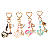 Nouveauté Porte-clés en alliage avec zircon et émail, motif Œil protecteur et Cœur, pour femmes, pendentif décoratif pour clés de voiture et sacs
