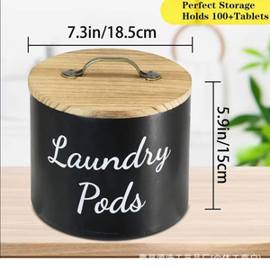 Boîte de rangement ronde pour dosettes de lessive avec couvercle, bacs de rangement décoratifs pour buanderie - Product Image 5