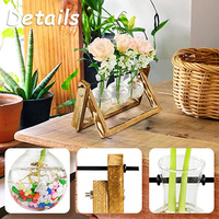 Station de culture de plantes d'intérieur, Terrarium avec support en bois, planteurs à 3 verre, support de plantes, pour l'intérieur