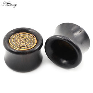 Alisouy, 2 uds., madera, cobre, flor, espiral, doble acampanado, túneles de oreja, expansor, camilla, medidores, pendientes, Piercing, joyería para el cuerpo - Product Image 4