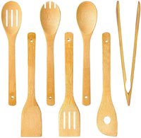 Ensemble d'ustensiles de cuisine en bambou de qualité supérieure - Écologiques et réutilisables - 7 pièces - Outils de cuisson avec emballage personnalisé - Lavage à la main uniquement