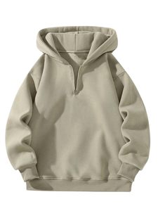 Sweat-shirt à capuche décontracté pour homme, à col zippé, manches longues, épaules tombantes, pour l'automne, uni, brodé, teint, coupe oversize - Product Image 4