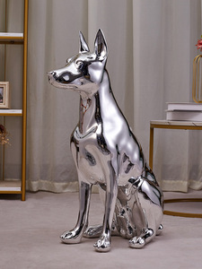 Estatua de Perro Dóberman Artística Grande, Plateada y Ligera, Decoración de Piso para Sala de Estar, Escultura de Animal para Puerta - Product Image 1