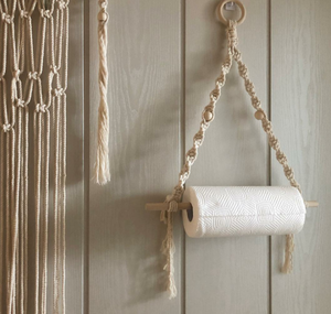 Portarotolo in Legno, Decorazione Boho Macramè da Parete, Porta Carta Igienica Senza Foratura per Cucina e Bagno - Product Image 1