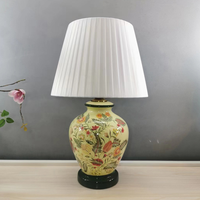 Lampe de table en céramique avec motif de fleurs et d'oiseaux - Lampe de chevet et de chambre à coucher, éclairage décoratif pour salon