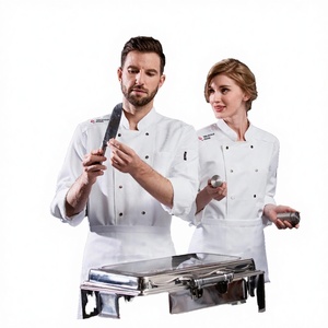 เสื้อเชฟปักลายที่ไหล่ ขายดี ผ้าแคนวาสผสมโพลีเอสเตอร์ แบบยูนิเซ็กซ์ พิมพ์ลายด้วยความร้อน แขนสั้น ใช้ในร้านอาหาร บาร์ ชุดยูนิฟอร์มเชฟ - Product Image 3