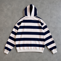 Sudadera con capucha y cremallera a rayas con logo personalizado para hombre, estilo oversize, bordado de chenilla, con tachuelas, estilo streetwear, fabricante mayorista