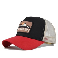 Gorra Trucker con Parche de Montaña Bicolor, Malla Transpirable, Fábrica BSCI para Venta al por Mayor, Estilo Outdoor, MOQ Bajo
