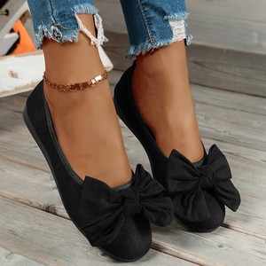 QF1 Nouvelle collection Printemps <span class=keywords><strong>Chaussures</strong></span> plates à bout pointu avec nœud style coréen pour femme, grandes tailles, à enfiler, confortables et simples pour l'extérieur - Product Image 4