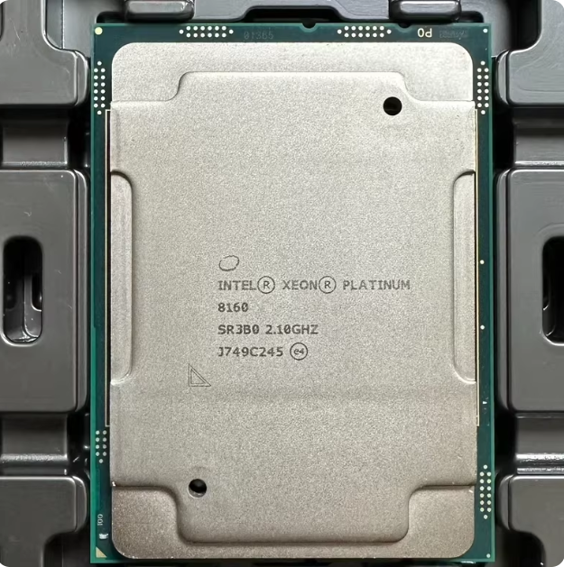 Intel Xeon Platinum 8160 server CPU, base frequency 2.10GHz. The metal top cover has no obvious scratches, oxidation or dents.