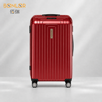 Valise à roulettes rigide en PC de luxe, rouge bordeaux, à rainures verticales, pour cadeau d'affaires haut de gamme
