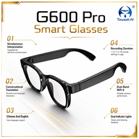 Lunettes Intelligentes G600 Pro AI avec Moniteur Selfie, Écran, Caméra 13MP, Enregistrement Photo/Vidéo/Audio, WiFi 6, Batterie 290mAh et Assistant Vocal