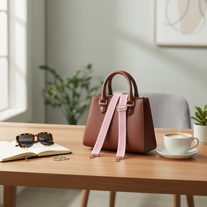 Cinghia in tessuto da 4 cm rosa cipria per borsa con ganci in metallo - Product Image 2