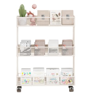 Movable Bookshelf Three Layer White Iron <b>Storage</b> <b>Rack</b> For Behind Door Wall Standing Type Neatening Organizer - Product Image 5