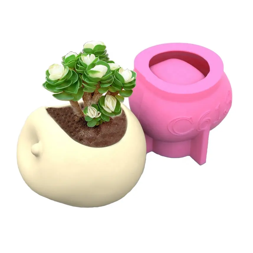 Facile à utiliser grain fin 3D dessin animé pomme forme bricolage silicone béton résine plâtre pot pot moule