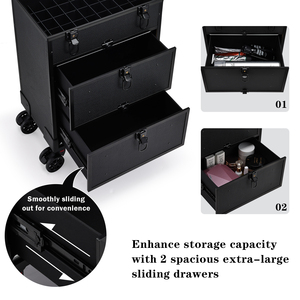 Professional Rolling <b>Makeup</b> <b>Case</b> 2-Drawer Cosmetic Storage Organizer Travel <b>Makeup</b> Trolley Large Train <b>Case</b> with Wheels - Product Image 4