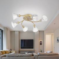 Lampe suspendue moderne G9 LED à 6 lumières avec abat-jour en verre rayé en forme de trompette, base en métal AC, lampe de plafond LED pour salon, chambre à coucher, usage décoratif