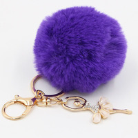 Porte-clés personnalisé en fourrure de lapin moelleuse de 3,1 pouces, avec grande boule de fille dansante tendance, cadeau de Noël pour fête